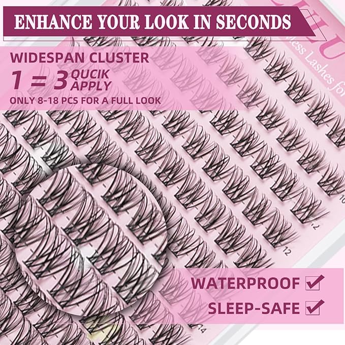 Natural Lash Clusters Kit 10-18mm Mix D Curl DIY Extension Eye Natural Lashes False Wispy EyeLash Cluster with Bond & Seal, Glue Remover, Tweezers(U26)