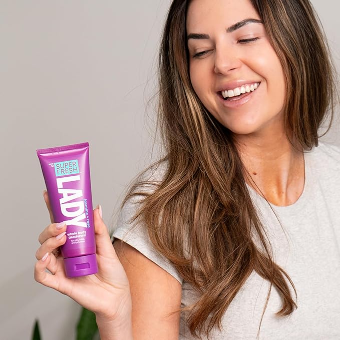 Super Fresh Lady Whole Body Deodorant for Women Twin Pack Aluminum Free Lotion for Privates Body and Skinfolds Stops Odor Jasmine Rose Scent Feminine Hygiene Two 4 oz Tubes for Daily Use