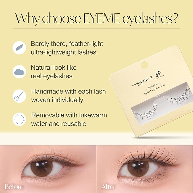EYEME Eyelash x Artist Collaboration NO.01 – 5 Set Pack, Natural False Eyelashes, Short Lashes for a Soft & Wispy Look, Easy to Apply for a Seamless & Elegant Finish, K-Beauty