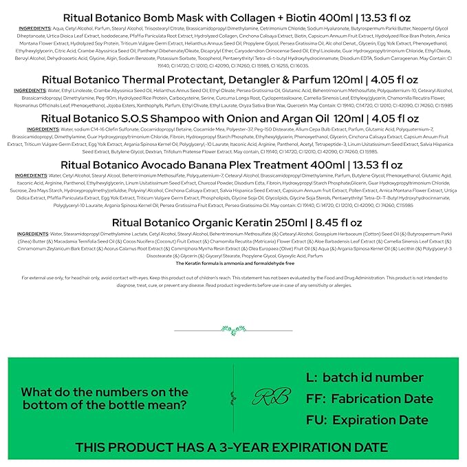 Aftercare for Ritual Botánico Keratina Orgánica | Treatment to Straighten, Repair and Relax Hair | All Natural, Organic & Vegan Ingredients | Product of Colombia | 6 Piece Kit