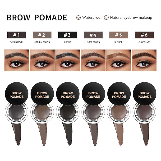 MAEPEOR Eyebrow Pomade 6 Colors Matte Smooth Full-pigmented Brow Pomade Long Lasting Waterproof Natural Brow Gel for All Skin Types and Tones (Matte, 04 Soft Brown)