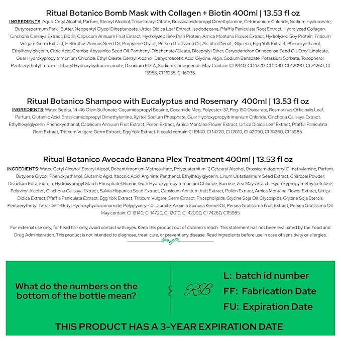 Aftercare for Ritual Botánico Keratina Orgánica | Treatment to Straighten, Repair and Relax Hair | All Natural, Organic & Vegan Ingredients | Product of Colombia (3 Piece Kit-Grasa Shampoo)