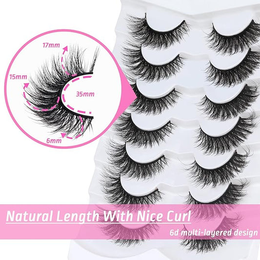 Veleasha Eyelashes Fluffy and Lightweight Fake Eyelashes Natural Look Wispy Faux Mink Lashes 7 Pairs Pack 100% Handmade Luxury Cat Eye Lashes (614)