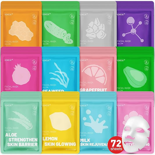 72 Pack Collagen Face Masks Skincare Set for Women, Hydrating & Moisturizing Face Mask for Skin Care, Bulk Sheet Face Masks for All Skin Types, Spa Party Gifts for Women