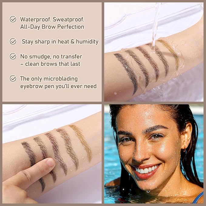 Dual-Ended Microblading Eyebrow Pencil for Women, 2 in 1 Liquid Eyebrow Pencil with Curved Tip and 4D Brow-Fection Microblading Pen, Shaped Fill HairLike Waterproof Lasting Eyebrows 05 Black