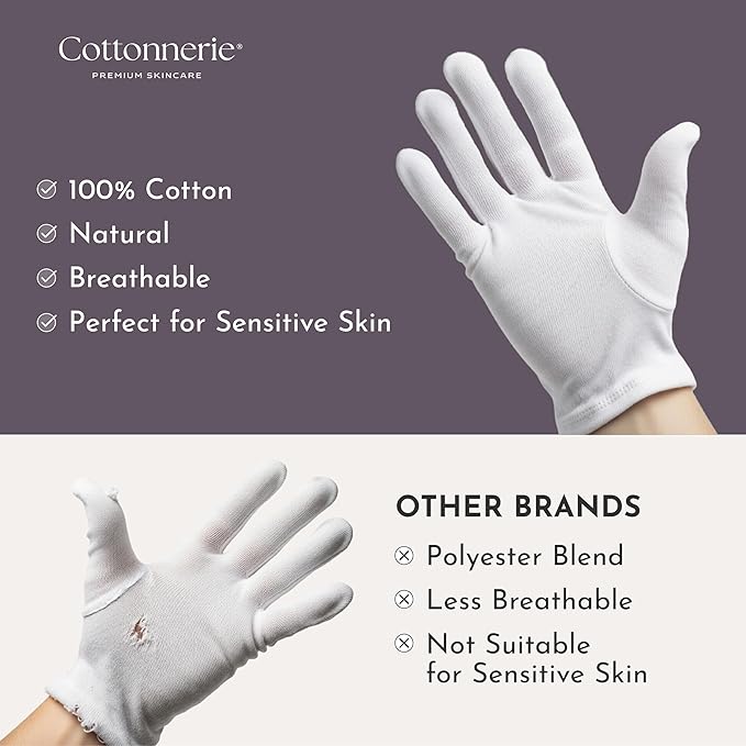 4 Pairs Cottonnerie Basics Cotton Gloves for Dry Hands Sleeping, Moisturizing Gloves Overnight, Hand Moisturizer Gloves, Moisture Gloves for Dry Hands Overnight, Sleeping Gloves, Large