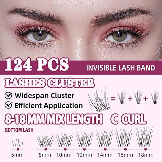 Natural Lash Clusters 8-18mm with 5mm Bottom Lashes Natural Eye Lashes Wispy Lash Clusters False Eyelash Clusters DIY Eyelash Extensions Individual Cluster Lashes (U18 Lashes Only)