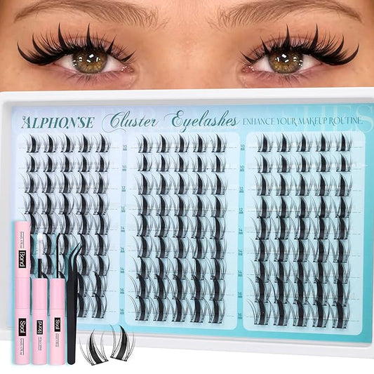 Fairy Lash Clusters Kit Manga Eyelash Clusters Wispy DIY Lash Extension Kit Anime Cluster Lashes 10-16mm Cluster Eyelash Extensions C-Curly Individual Lashes Kit with Bond & Seal, Tweezers by ALPHONSE