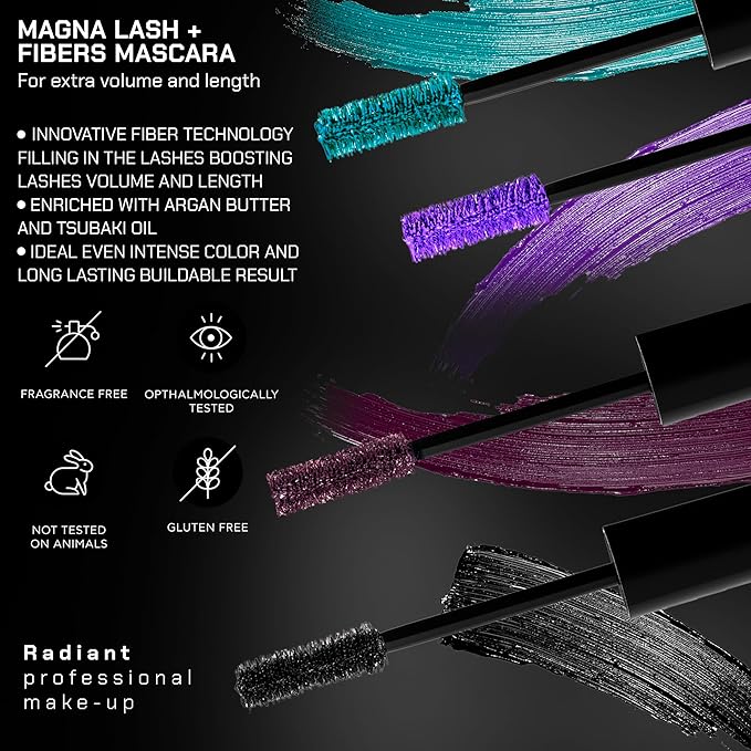 Radiant Professional Lengthening Mascara – Fiber Lash Smudge Proof Mascara Volume and Length– Cruelty-Free Natural Wax Formula with Silicone Brush - (0.43 oz) (03 AMETHYST)