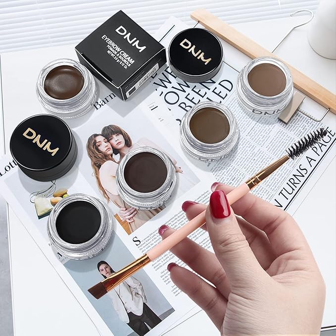 Eyebrow Pomade Kit with Dual-ended Eyebrow Brush, Water and Stain Resistant High Pigment Pomade, Corrects Brow Imperfections for Natural Long-lasting Brow Makeup (05# Soft Brown)