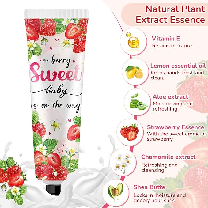 48 Sets a Sweet Strawberry Is on The Way Hand Cream Gifts Bulk Baby Shower Hand Cream Travel Size Lotion Bulk Fall Thanksgiving Party Supplies Favors Birthday Wedding for Guest