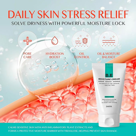 DAERA B.E Cream- Korean Moisturizer, Lightweight All Skin Type, Sensitive Skin, Trahalose & Hyaluronic Acid, Centella Asiatica,Fast Absorbing, Lightweight, Korean Skin Care (3.38 oz)