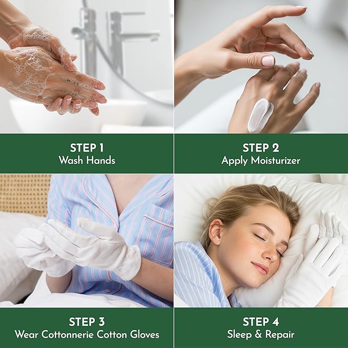 4 Pairs Cottonnerie Organic Cotton Gloves for Dry Hands Sleeping, Moisturizing Gloves Overnight, Hand Moisturizer Gloves, Moisture Gloves for Dry Hands Overnight, Sleeping Gloves, Small
