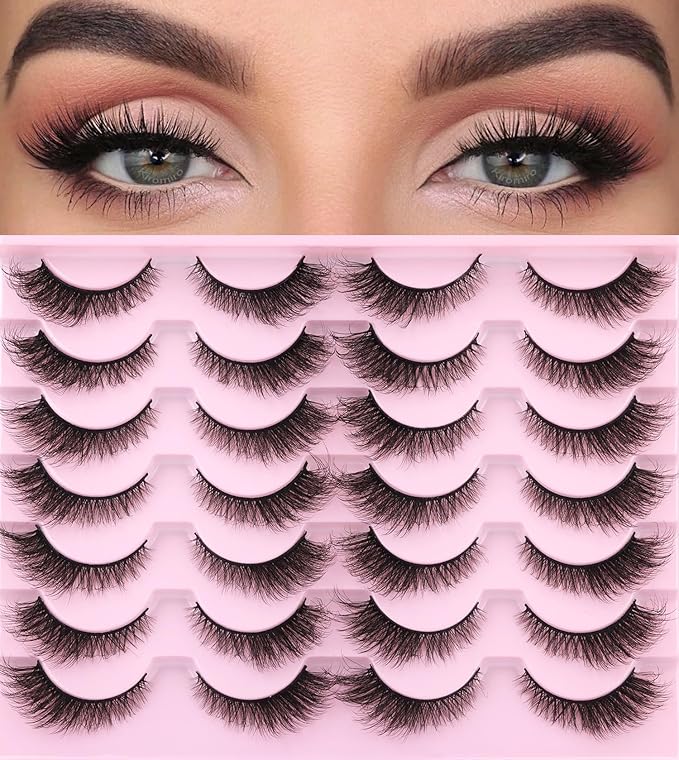 False Lashes Natural Look Faux Mink Eyelashes Wispy Fox Eye Lashes That Look Like Extensions 3D Mink Lashes Natural Strip Lashes Pack by Kiromiro 14 Pairs