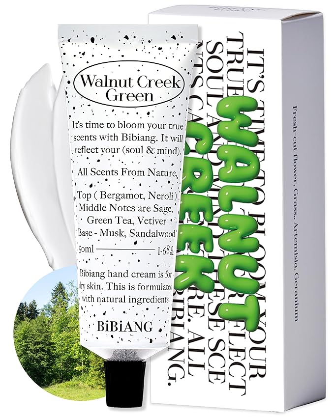 Walnut Creek Green Hand Cream - Korean Hand Care for Moisturizing & Nourishment - Hydrating Hand Care Formula with Forest Bergamot Scent, Shea Butter & Niacinamide - 1.69oz