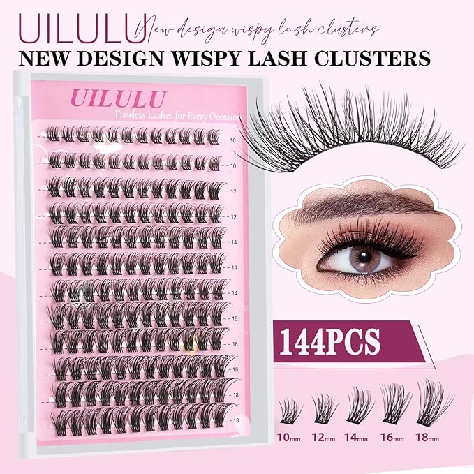 Natural Lash Clusters 10-18mm Mix D Curl Eye Lashes Wispy Lash Clusters False Eyelash Clusters DIY Eyelash Extensions Individual Cluster Lashes (U14 Lashes Only)