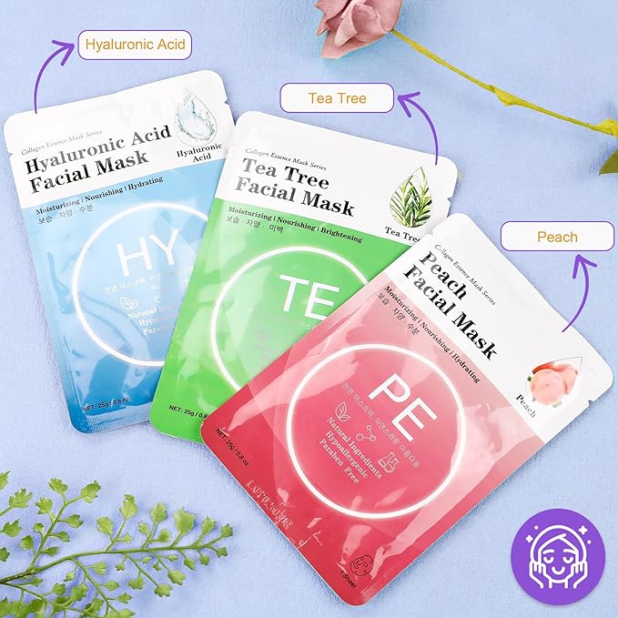 VESPRO 144 Pack Collagen Essence Sheet Facial Masks, Bulk Sheet Masks for Face, Hydrating Facial Masks for All Skin Types, Moisturizing and Soothing, Natural Skincare Spa Face Mask
