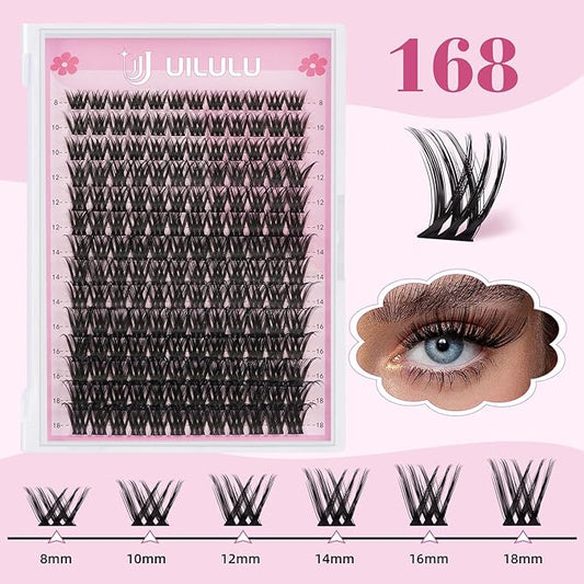 Lash Clusters Kit for DIY Lash Extension at Home, False Eyelashes Set with Bond Seal, Remover, Brush, Tweezers, D Curl Wispy Individual Clusters Lashes Eye Lash Extensions (U03 DIY Lash Kit)