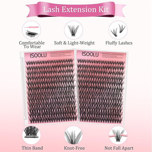 Fairy Lash Clusters Manga Individual Lashes C Curl Wispy Eyelash Clusters WideSpan Eyelash Extension Kit with Lash Bond and Seal Wet-Look Spiky Cluster Lashes (40D 240pcs)