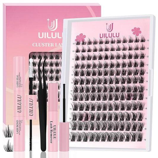 Lash Clusters Kit 10-18mm Natural Lashes Clusters D Curl False Eyelash Clusters, DIY Lash Extension Kit with Lash Bond & Seal, Lash Glue Remover, Lash Tweezers